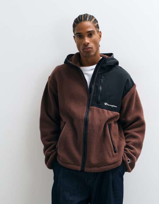 Champion polar hoodie met volledige rits in bruin, 2 van 5