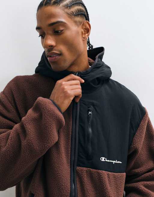 Champion polar hoodie met volledige rits in bruin, 3 van 5