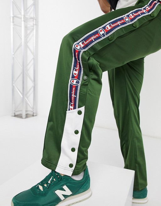 Champion popper trousers with side tape detail in khaki