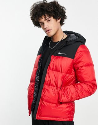 Champion puffer jacket in red and black | ASOS
