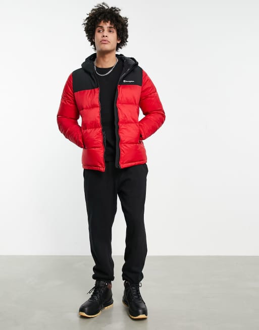 Champion jacket red hot sale blue white