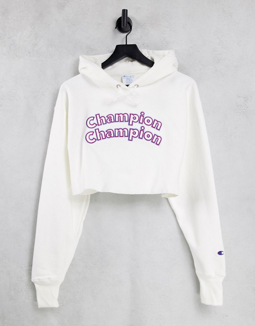 Champion repeat logo cropped hoodie in white