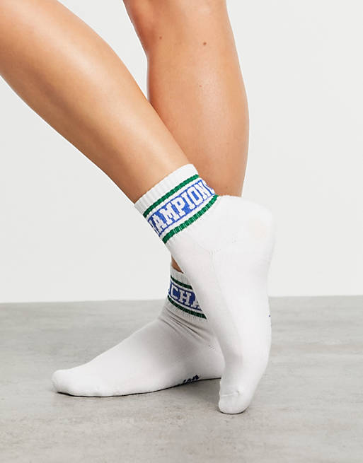 Champion retro ankle socks in white and green