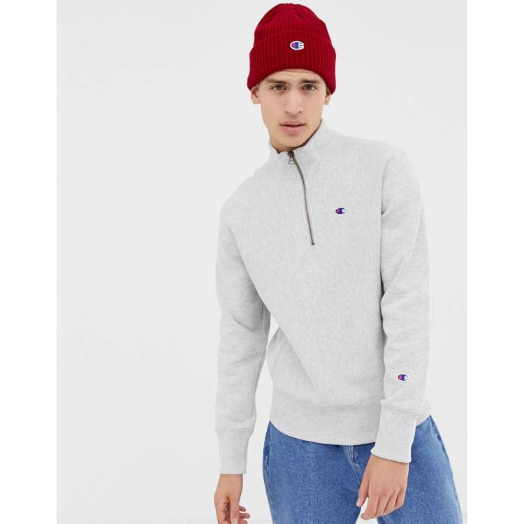 Champion reverse weave 1/4 zip sweatshirt with small logo in grey