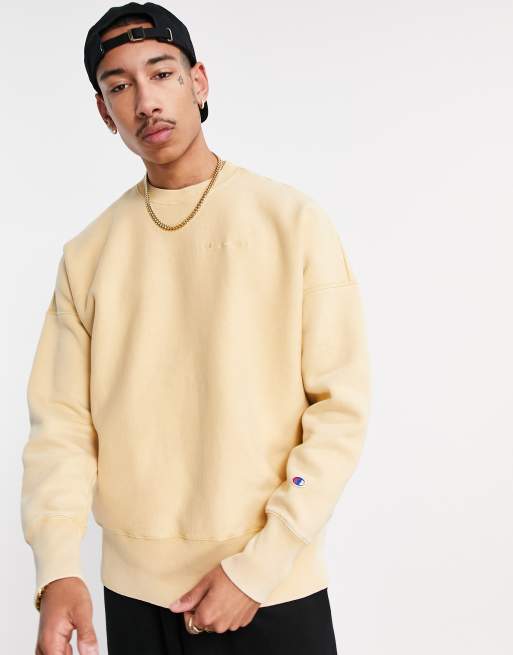 voldtage Sæt tabellen op Evolve Champion Reverse Weave acid wash sweatshirt in tan | ASOS