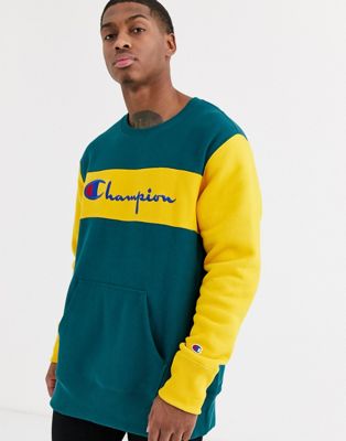 champion reverse weave colorblock hoodie yellow