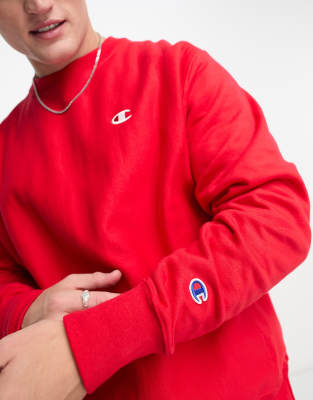 Champion Reverse Weave Crew Neck Sweatshirt In Red