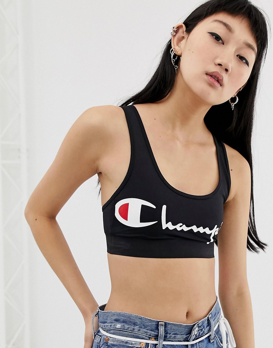 Champion – Reverse Weave – Crop top med stor logga-Svart