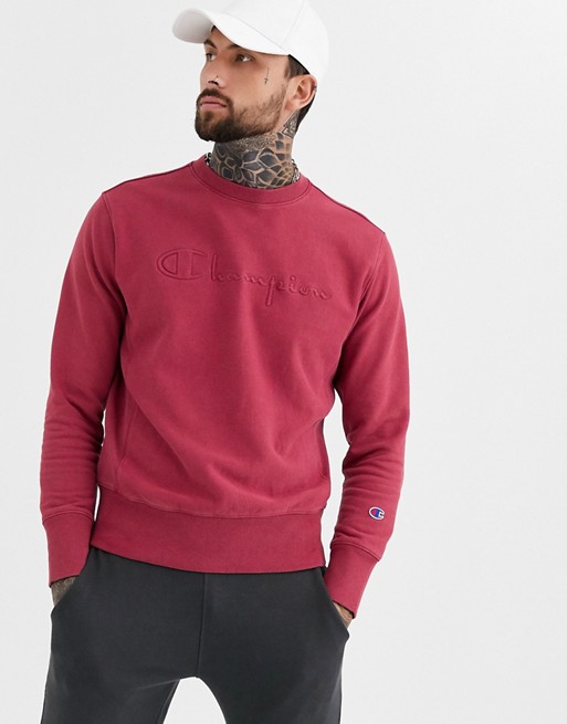 Champion Reverse Weave faded logo crewneck sweatshirt in pink