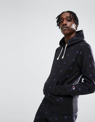 champion all over print black hoodie