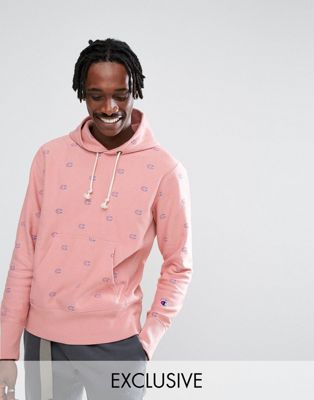 champion all over print hoodie pink