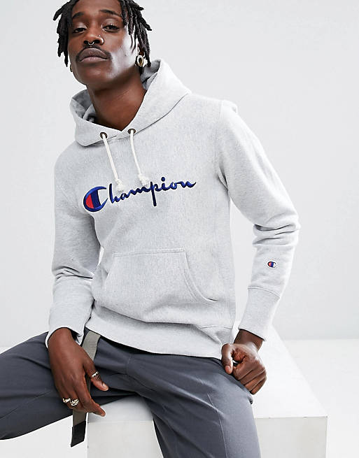 Fore type Datum revelation Champion reverse weave Hoodie With Script Logo In Grey | ASOS