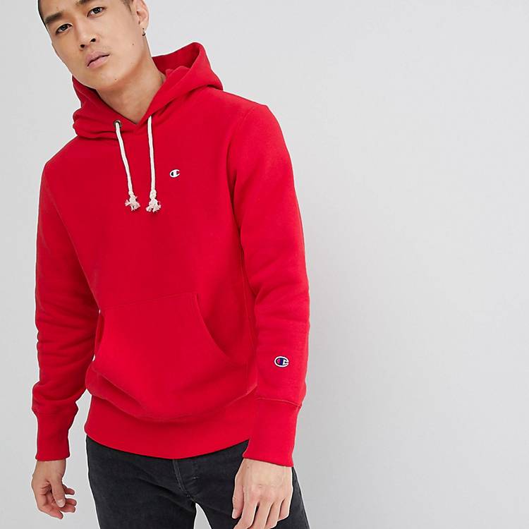 tolerance Skalk Det er det heldige Champion reverse weave hoodie with small logo in red | ASOS