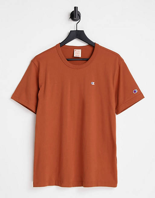 Men Champion Reverse Weave logo t-shirt in washed orange 