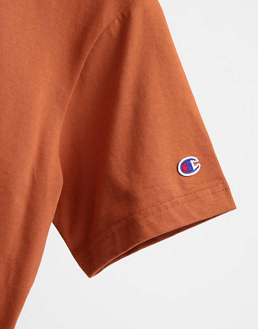 Men Champion Reverse Weave logo t-shirt in washed orange 