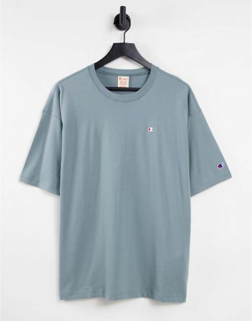 Champion – Reverse Weave – Niebieski T-shirt oversize z małym haftowanym logo