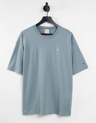 Champion Reverse Weave oversized embroidered small logo t-shirt in blue