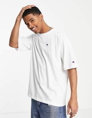 Champion Weave oversized small logo t-shirt white Asos UK |