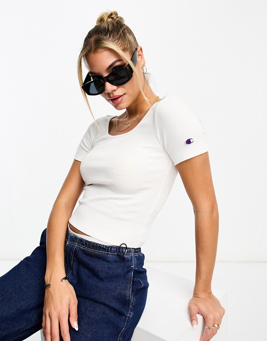 Champion Reverse Weave premium ribbed cropped top in white