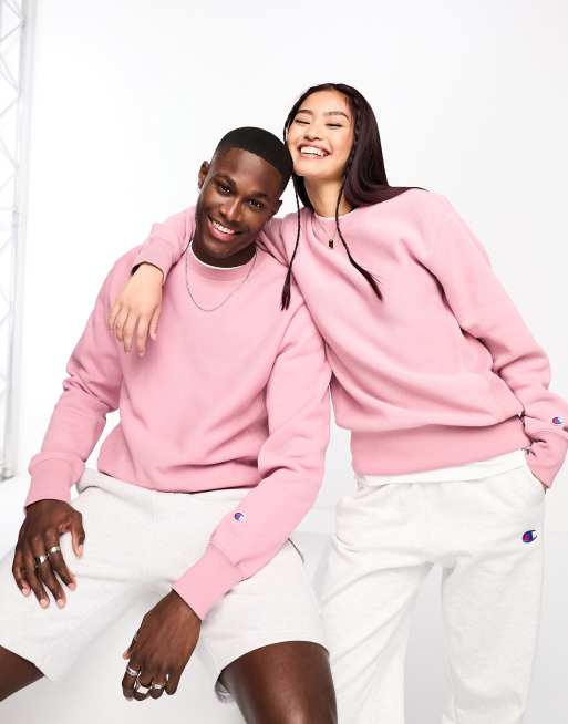 Champion pink crewneck clearance sweatshirt