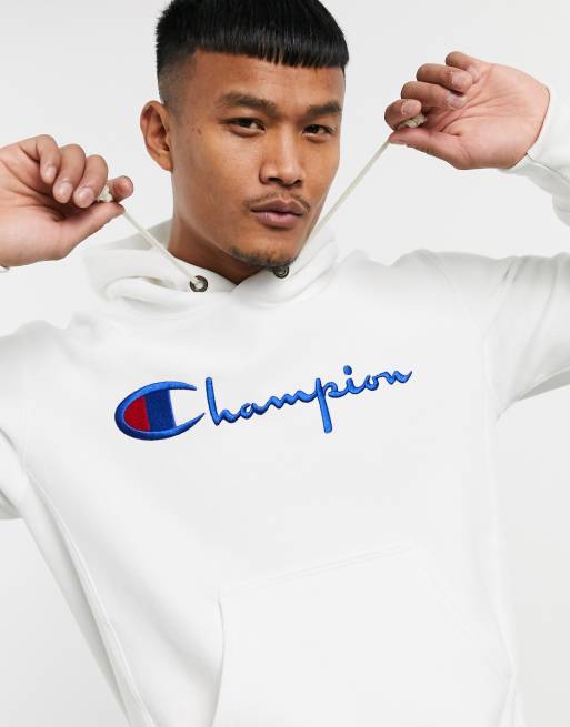 Champion Reverse Weave pullover large logo hoodie in white | ASOS