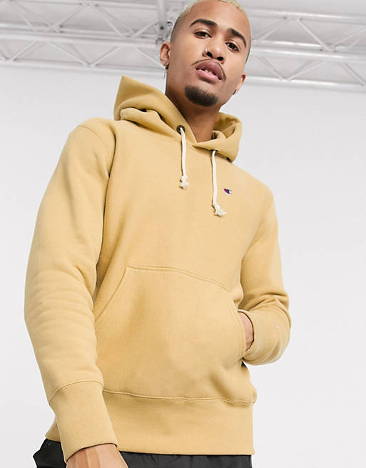 Champion Reverse Weave pullover small logo hoodie in tan | ASOS