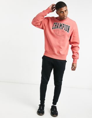 Champion reverse weave quilted C embroidered logo sweatshirt in picante pink