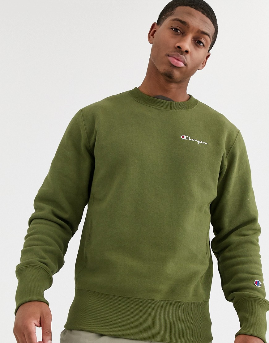 Champion Reverse Weave small script crewneck sweatshirt in green
