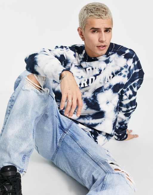 Champion – Reverse Weave – Svart batikmönstrad sweatshirt med collegetryck