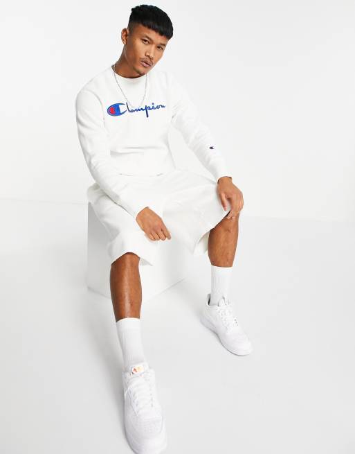 Champion Reverse Weave Sweat Shirt Avec Logo Blanc Asos