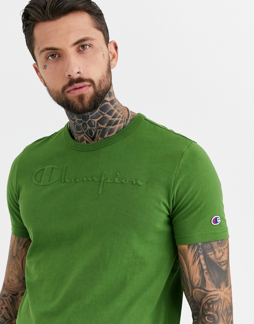 Champion - Reverse Weave - T-shirt girocollo verde con logo scolorito