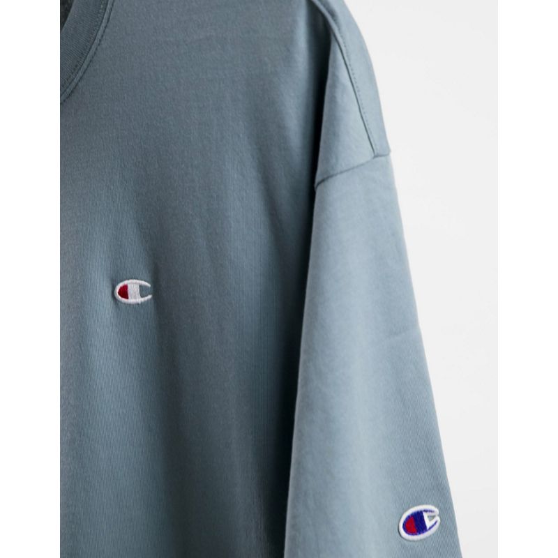 UhHGL Uomo Champion - Reverse Weave - T-shirt oversize con logo piccolo, colore blu