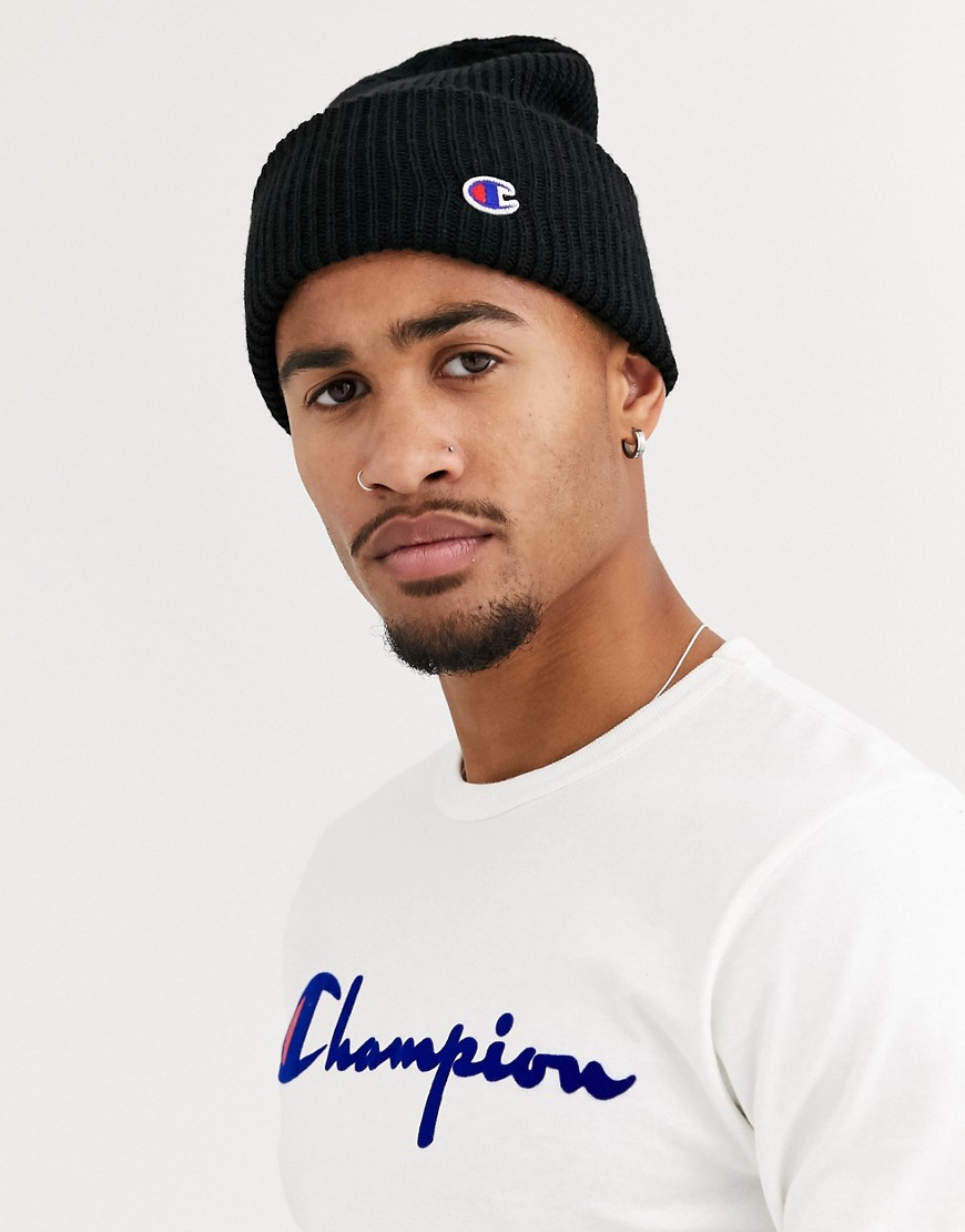 Champion ribbed beanie in black