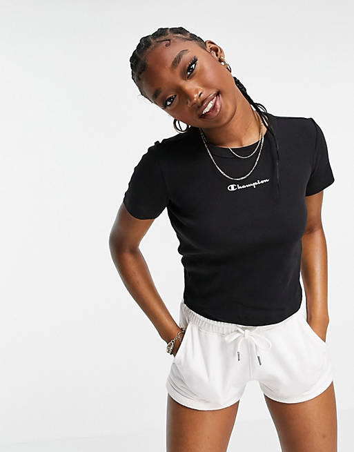 Champion ribbed crop top in black