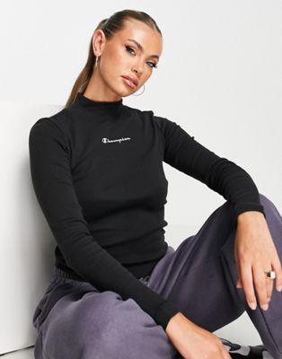 Champion ribbed funnel longsleeve t-shirt in black
