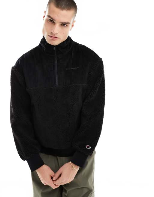 Champion ribbed half zip sweat in black