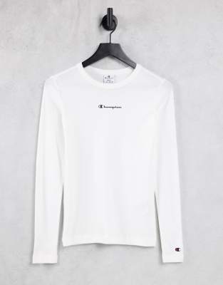 Champion ribbed logo long sleeve top in white