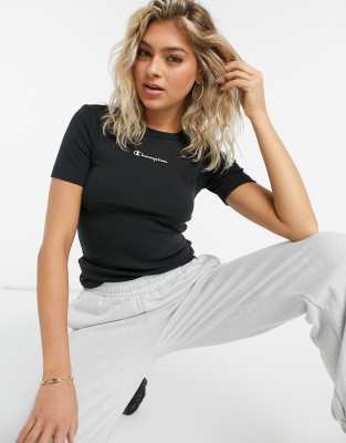 Champion ribbed logo t-shirt in black