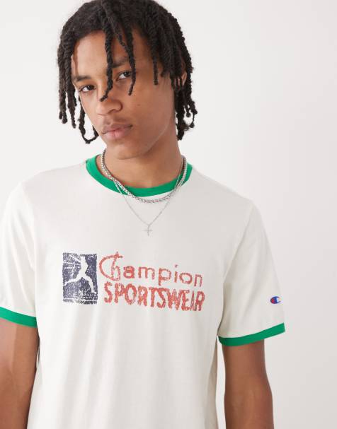 Champion - Ringer T-shirt in beige en groen - view 1