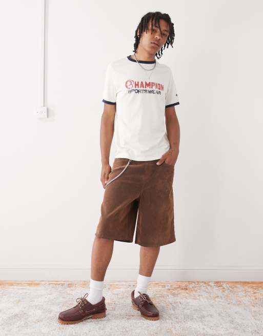 Champion - Ringer T-shirt in beige en zwart, 2 van 4