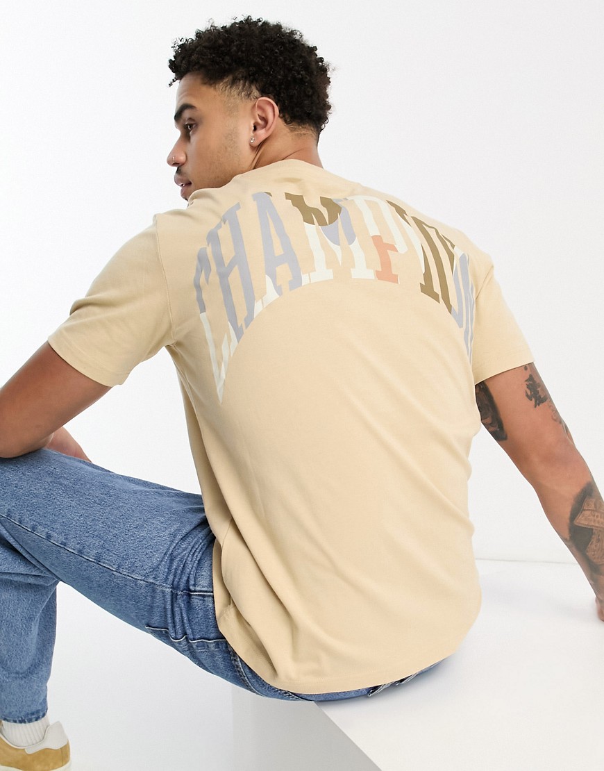 Champion Rochester city explorer t-shirt with back logo in beige-Neutral