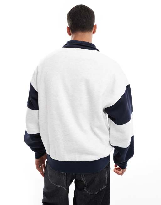 Champion Rochester collegiate half zip sweatshirt in grey marl and navy, 4 of 4