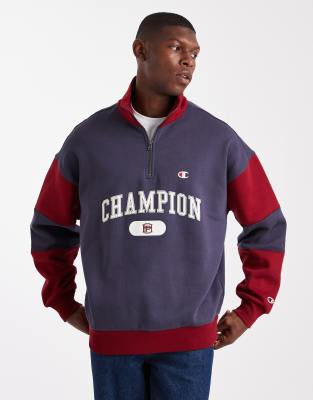 Champion Champion Rochester collegiate half zip sweatshirt in red and navy