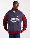 [Champion] Champion Rochester collegiate half zip sweatshirt in red and navy S Red/navy