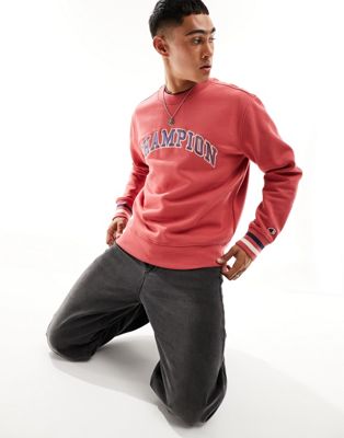Champion Rochester collegiate logo crew neck sweat in washed red