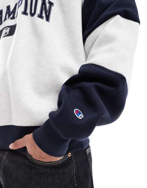 Champion - Rochester - Felpa stile college color grigio mélange e blu navy con zip corta, 2 di 4