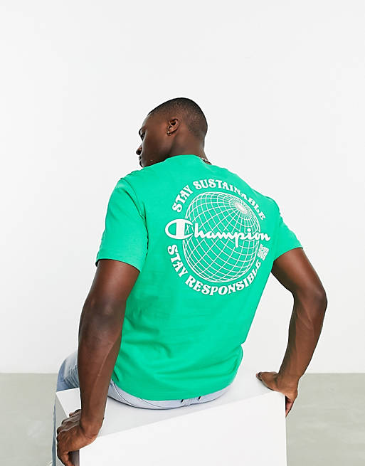 Champion Rochester future t-shirt with globe back in ASOS