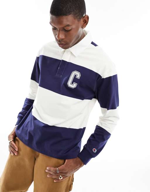 Champion - Rochester - Gestreept poloshirt met lange mouwen in wit multi