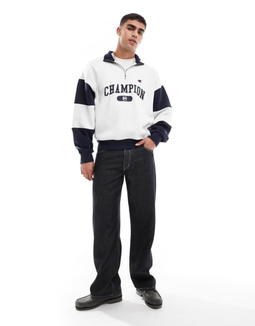 Champion - Rochester - Gråmeleret college-sweatshirt med marineblå detaljer, 3 af 4