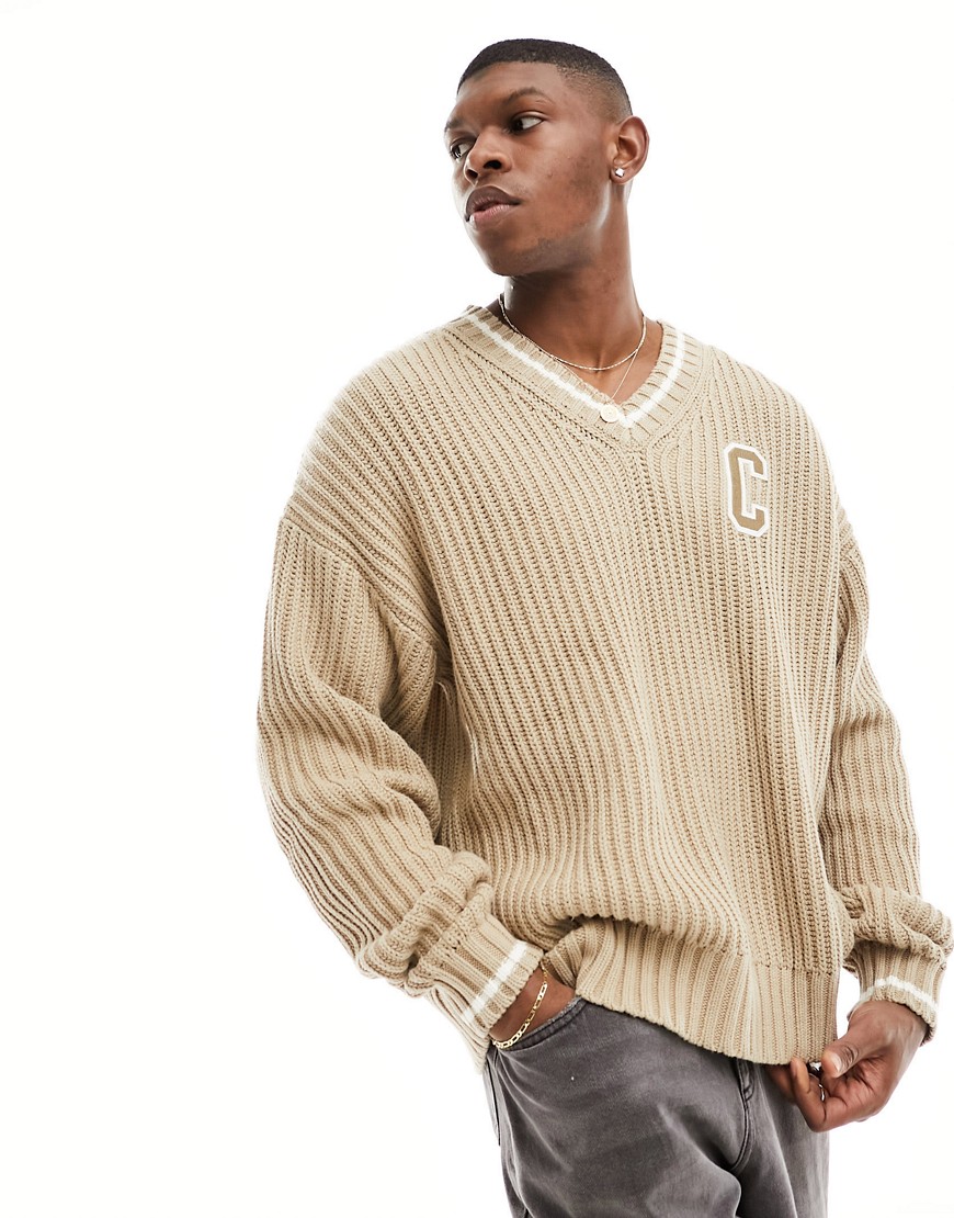 Champion Rochester knitted v-neck jumper in brown-Neutral